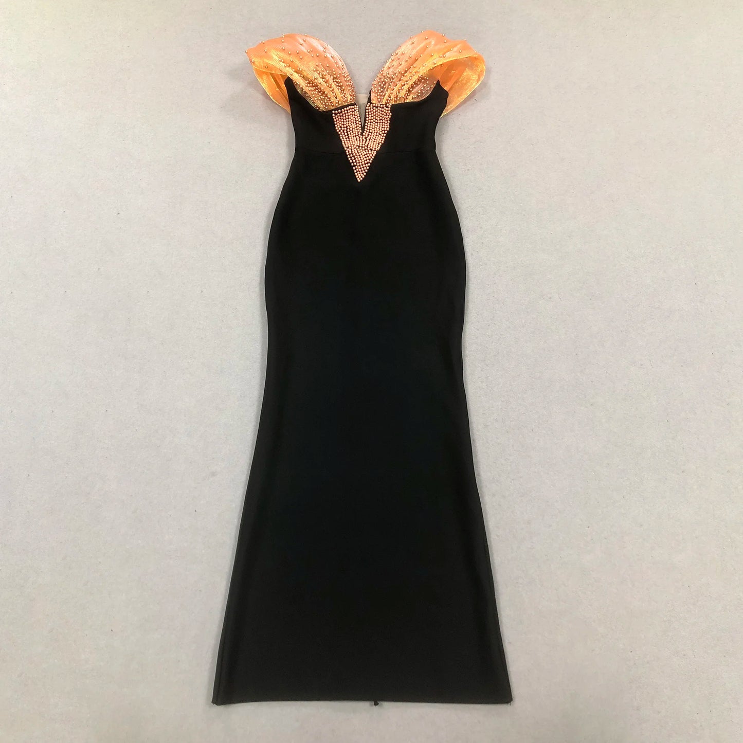 Fashion Dress High End Party Wear Gown Black Off Shoulder Orange Beaded Bodycon Maxi Evening Dresses