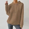 2025 Women Ladies Autumn Plus Size Casual Solid Color Embroidery Sweater Knit Hooded Lace-up Long Sleeve Hoodies