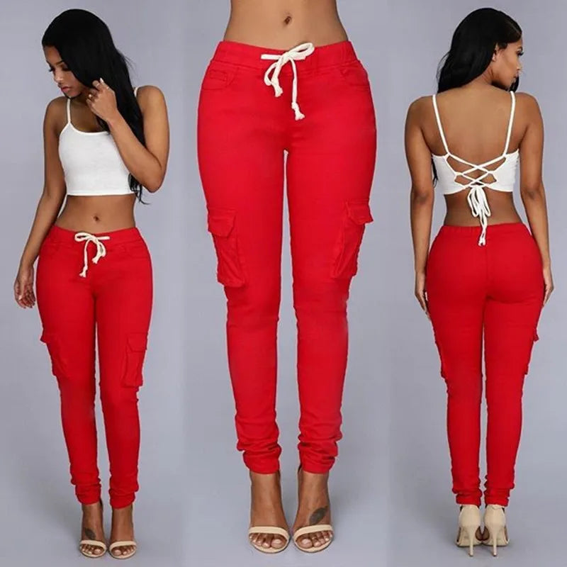 Fall Spring and Summer Pencil Pants Hot Wholesale Women's Pants Overalls Multi-bag Drawstring With Belt Casual Pants