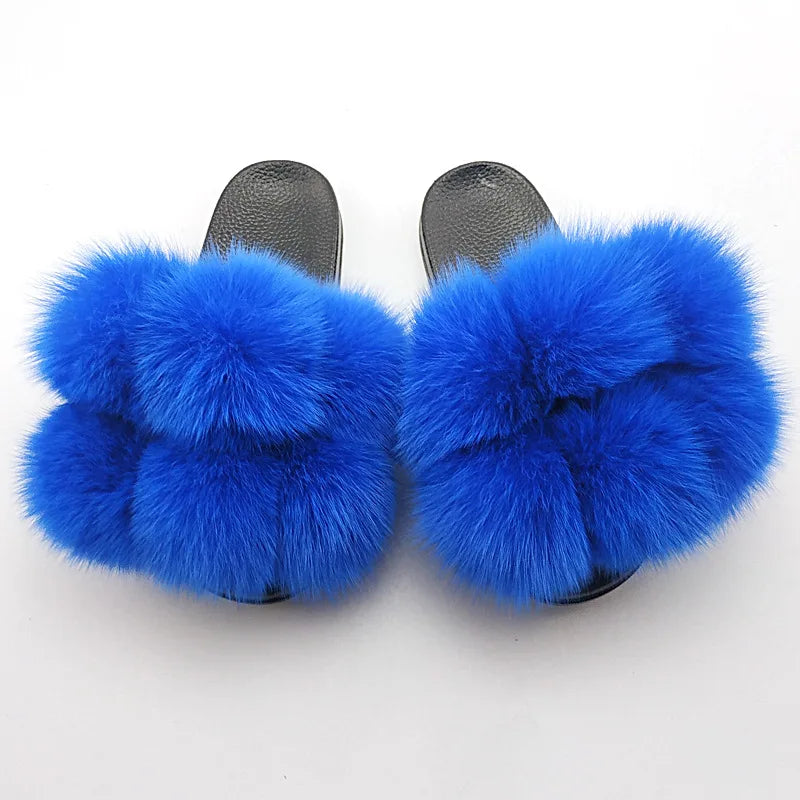 Woman Elegantes Adjustable Slides Fluffy Platform Sandal Rainbow Faux Fur Slippers
