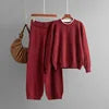 Winter Two Piece Outfit Cozy Knitted Crew Neck Pullover and Relaxed Fit Trousers Casual Fashion Clothing Set