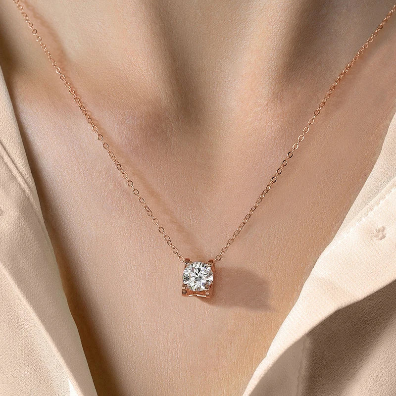 Luxury Jewelry Brilliant Cut Diamond Moissanite Necklaces White Rose Gold Real 925 Silver Chain 1ct for Women Wedding