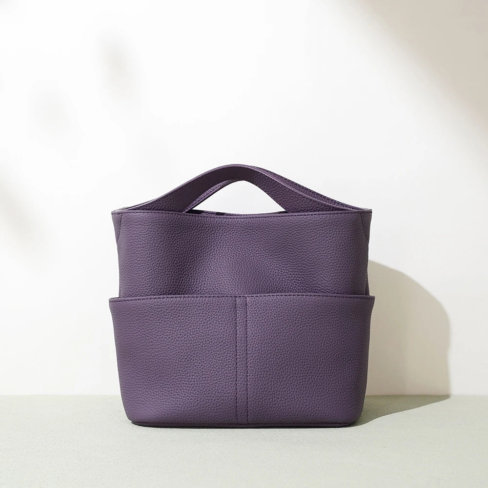 Mini Bucket Bag Women Genuine Leather Tote Bag Cowhide Real Leather Handbag for Lady Colleague Student School Bag