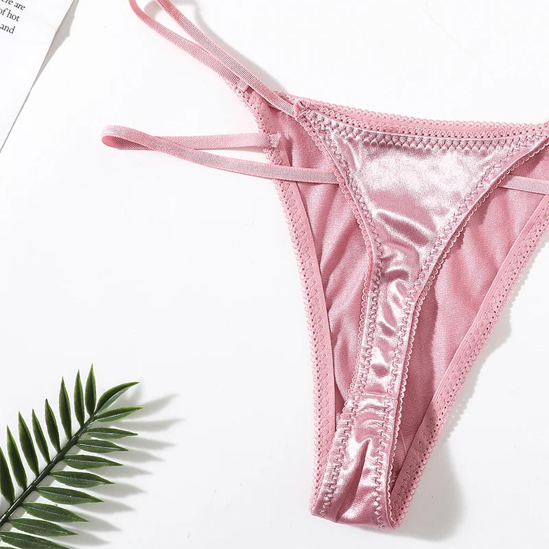 2Pcs/Set Women Panties Low Waist G-string Satin Underwear Female Underpants Solid Color Panty Sexy Lingerie Thongs