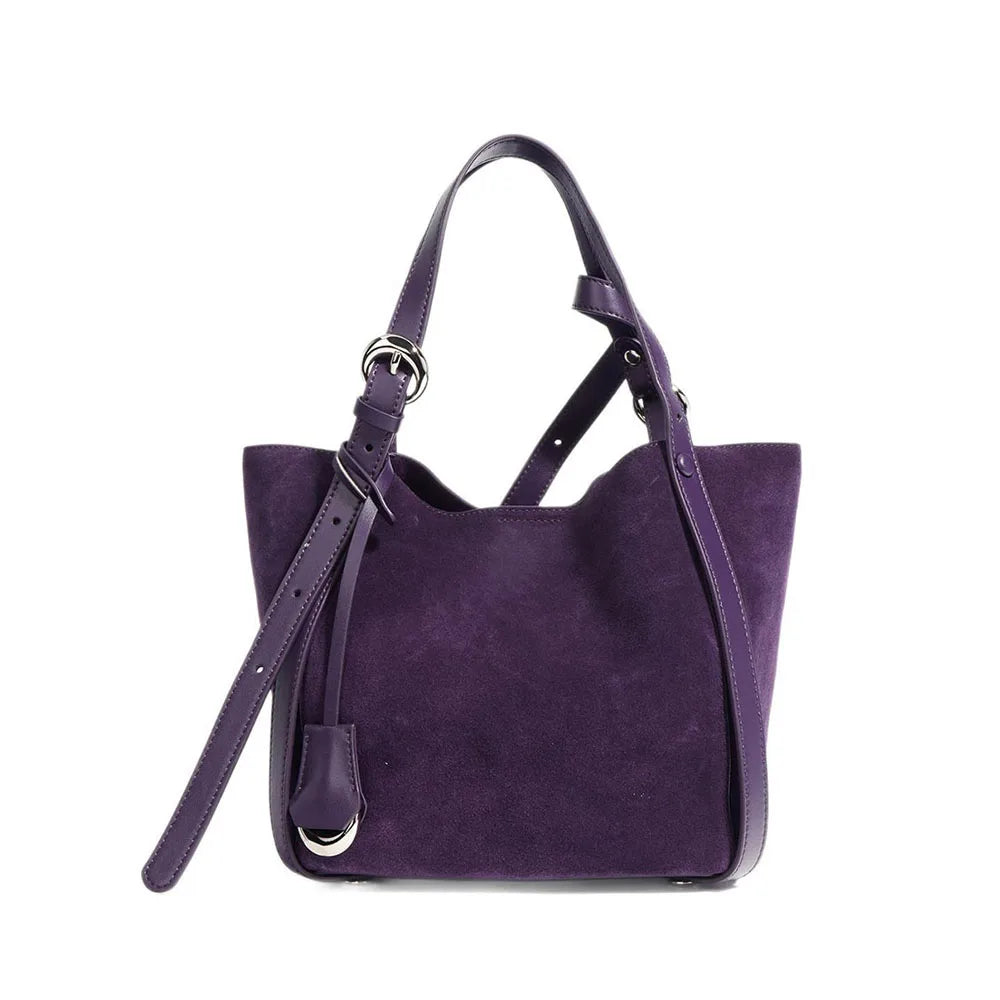 New Frosted Cowhide Handbag for Women Autumn and Winter Simple Fashion Soft Suede Genuine Leather Ladies Bag