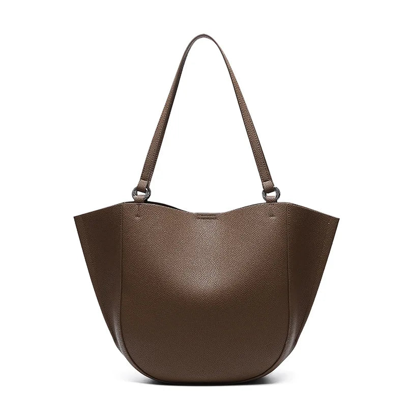 Genuine Leather Women's Large Capacity Casual Tote Bag with Niche Design Fashionable Simple Personality Style for Mother Child