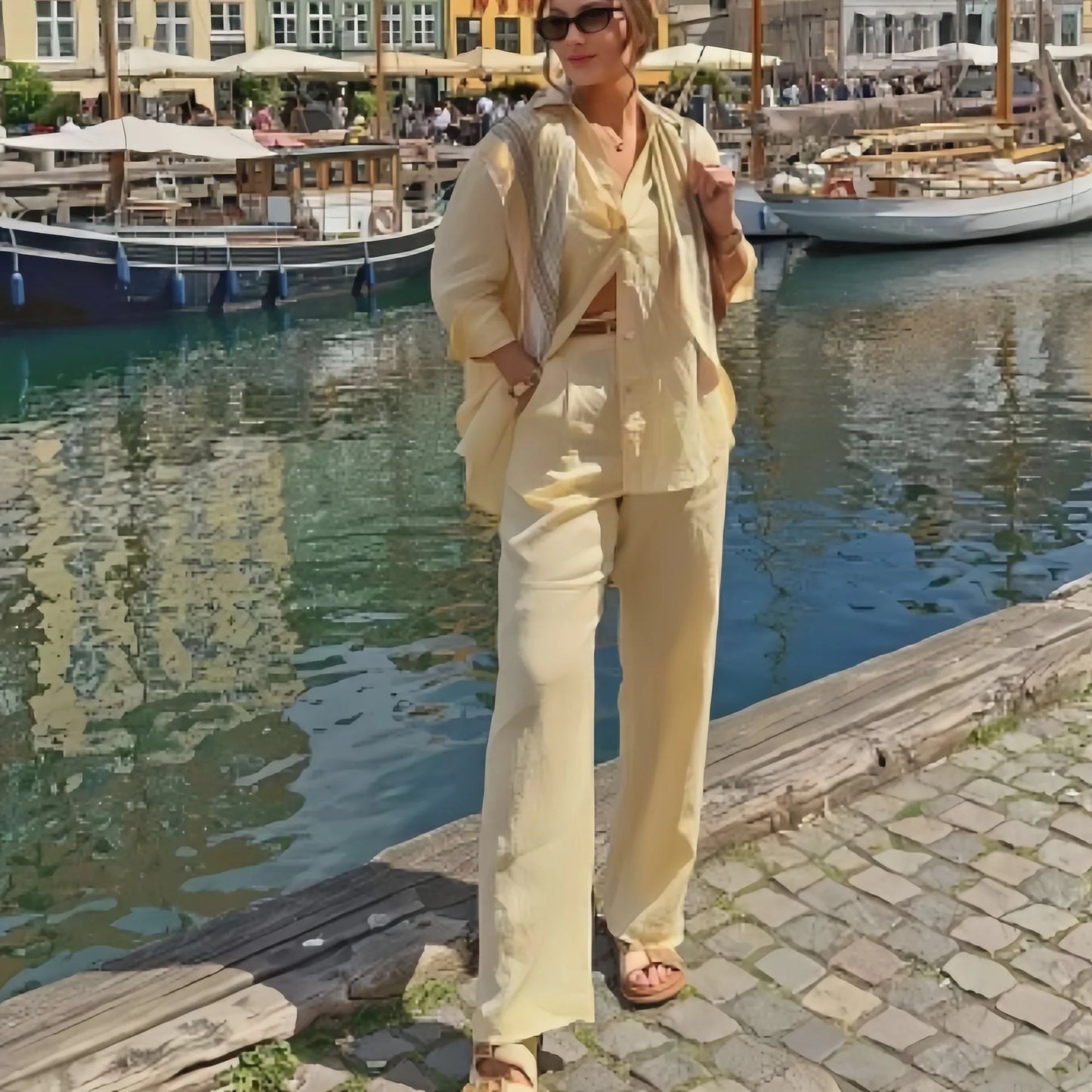 Women's Clothing 2025 New Fashion Cotton and Linen Solid Color Loose Long Sleeved Shirt Casual Suit Pants Two-piece Set