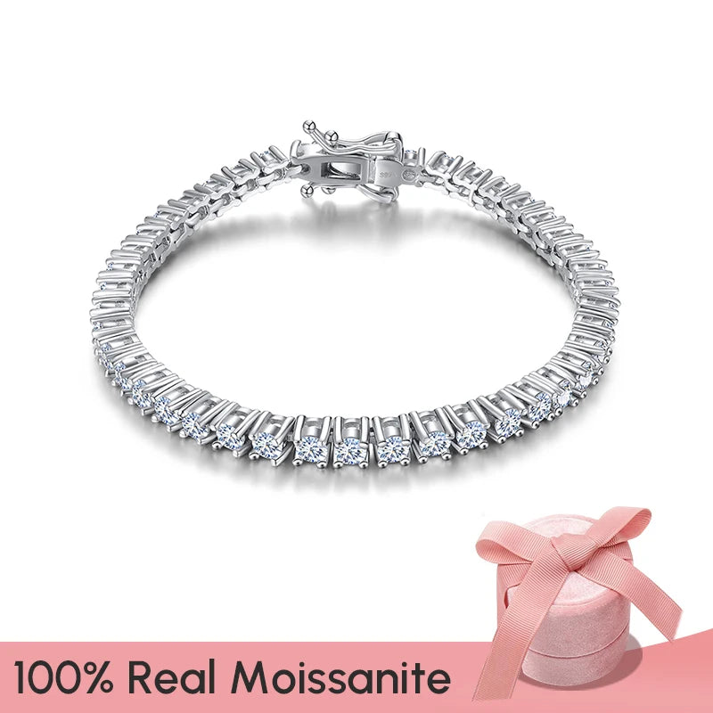 925 Sterling Silver GRA VVS Real Diamond 3mm 0.1ct Moissanite Tennis Bracelet Chain Men Women Engagement Fine Jewelry