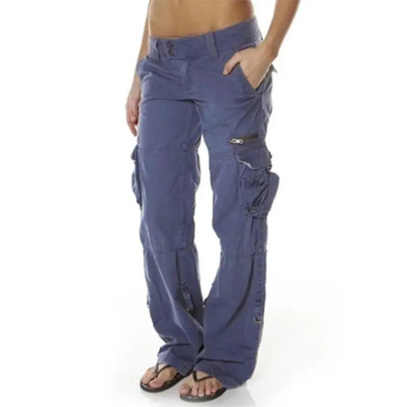 Girls Cargo Long Pants Cotton Pockets Europe Straight Wide Leg Pants Fashion Multi-pocket Retro Trousers Casual Cargo Pants