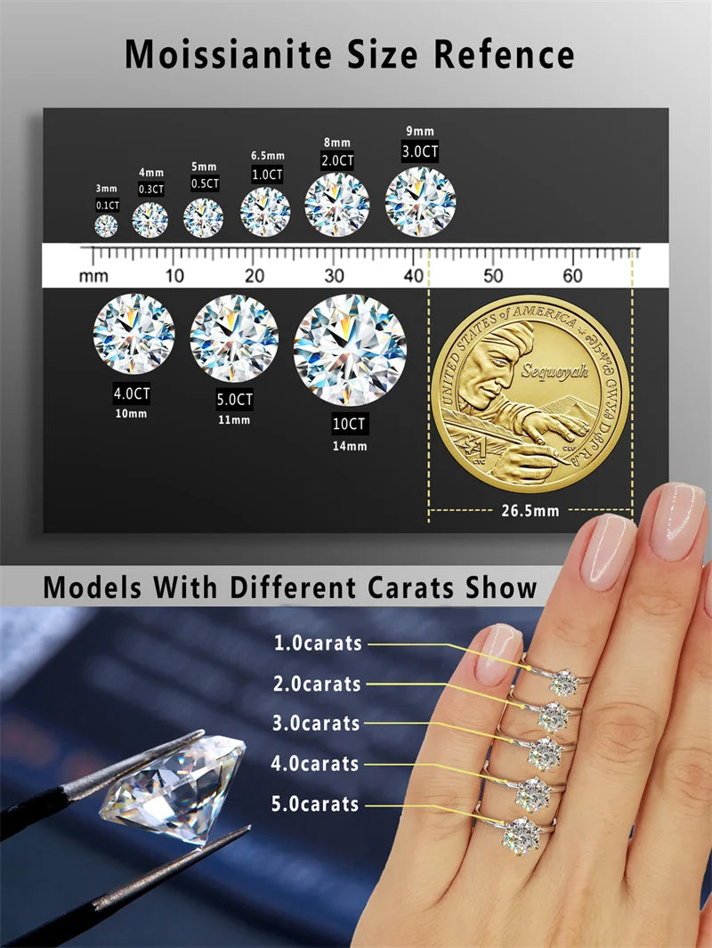 Luxury Jewelry Big Solitaire 8mm Diamond Moissanite Gemstone Engagement Rings 925 Sterling Silver for Women Wedding