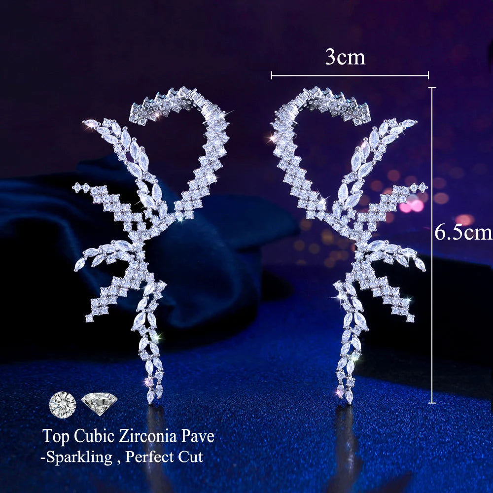 2025 Trendy Zirconia Jewelry Ear Bone Clips Long Big Snowflakes Irregular Wedding Bridal Ear Cuff Climber Earring for Women Gift