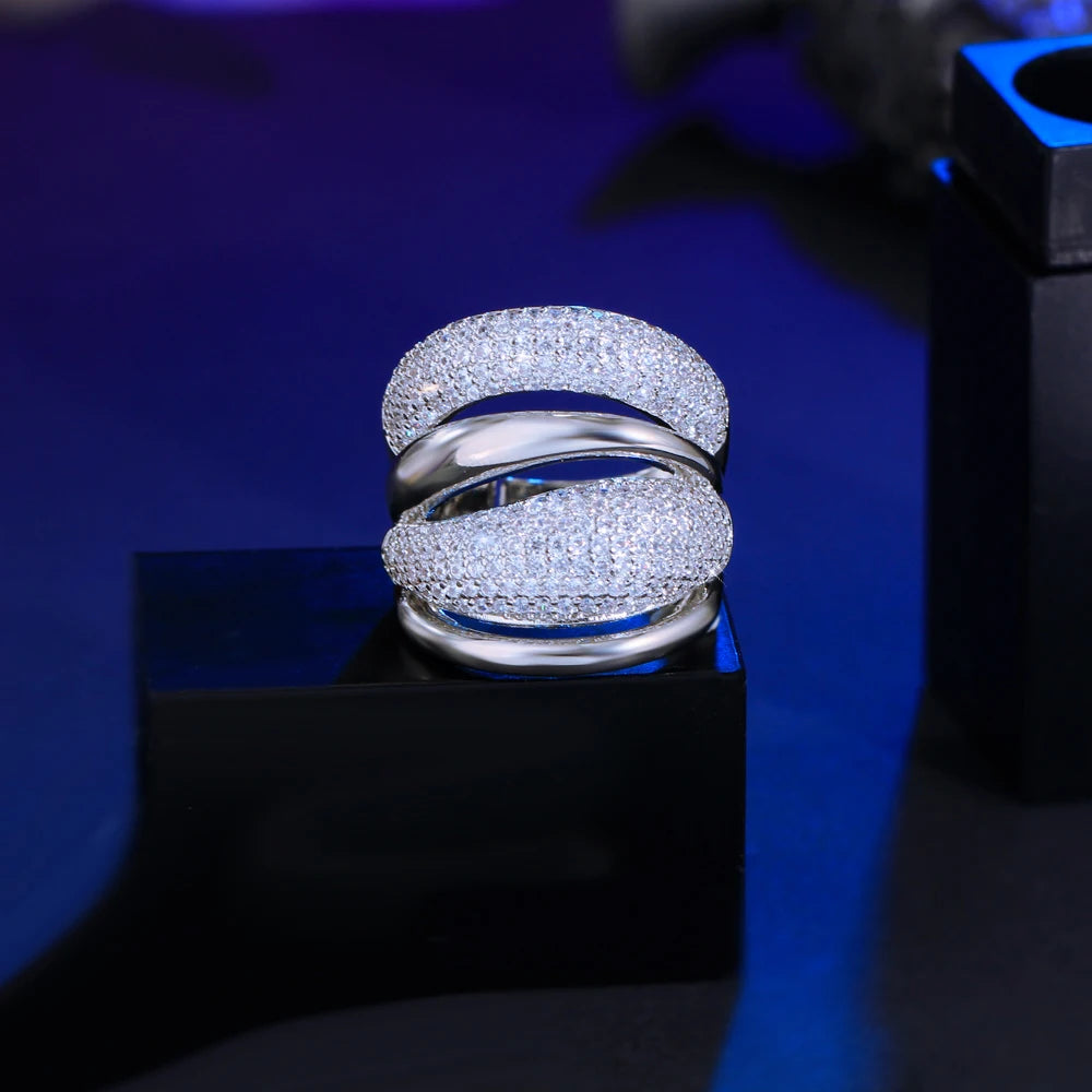 Adjustable Cubic Zircon Bold Big Statement Rings for Women Luxury 18k Gold Plated Bridal Engagement Wedding Jewelry