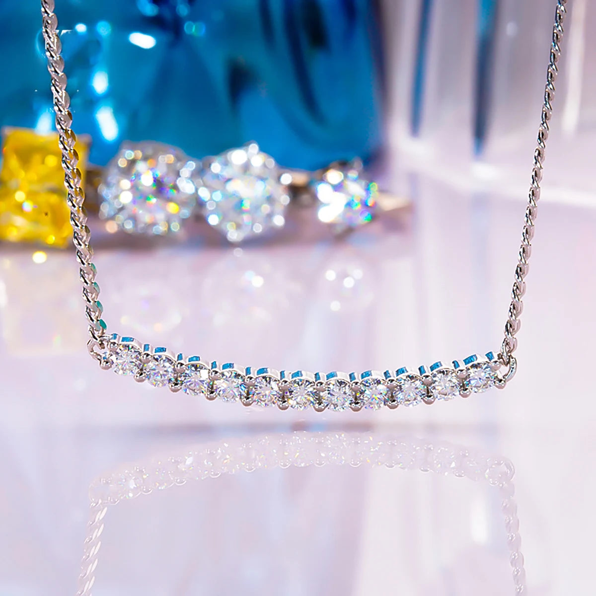 GRA Diamond Moissanite Jewelry Hip Hop Shiny Band Tennis Smile Shape Necklace 925 Sterling Silver for Women