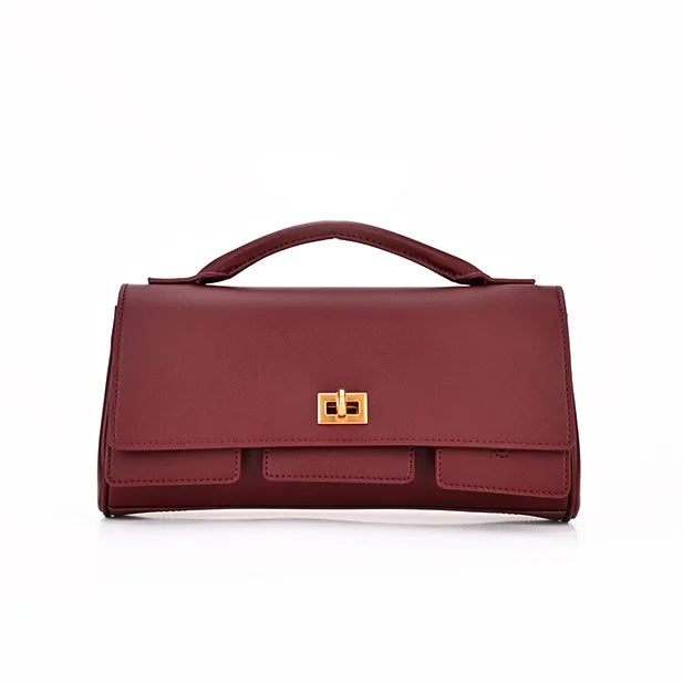Vintage Style Messenger Bags Genuine Leather Bags Women Handbag Luxury Shoulder Handbag Dark Red Shoulder Bag