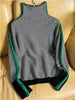 Autumn and Winter Design Loose Color Clashing High Neck Sweater Sweater Women Fall Winter Knitted Tops