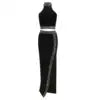 Elegant Black High Slit Skirt Top Set Women's Party Wear Formal Two Piece Bandage Set