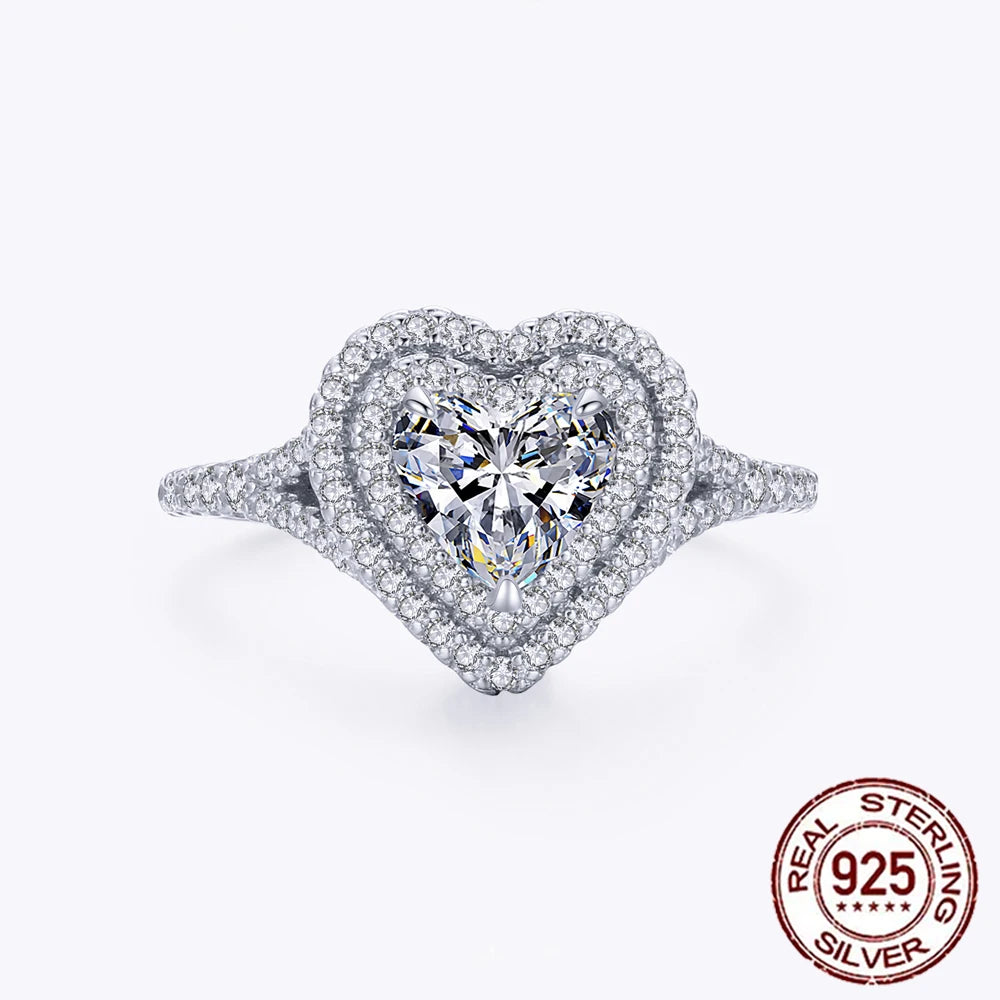 Delicate White Gold Plated 925 Sterling Silver Big Cubic Zircon Heart Shape Engagement Ring for Women Jewelry Accessories