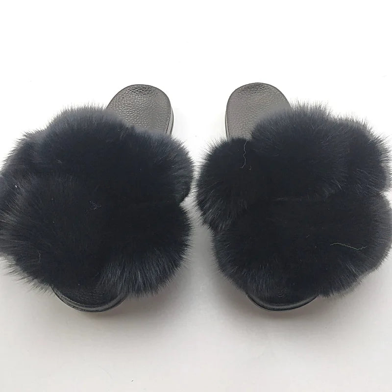 Woman Elegantes Adjustable Slides Fluffy Platform Sandal Rainbow Faux Fur Slippers