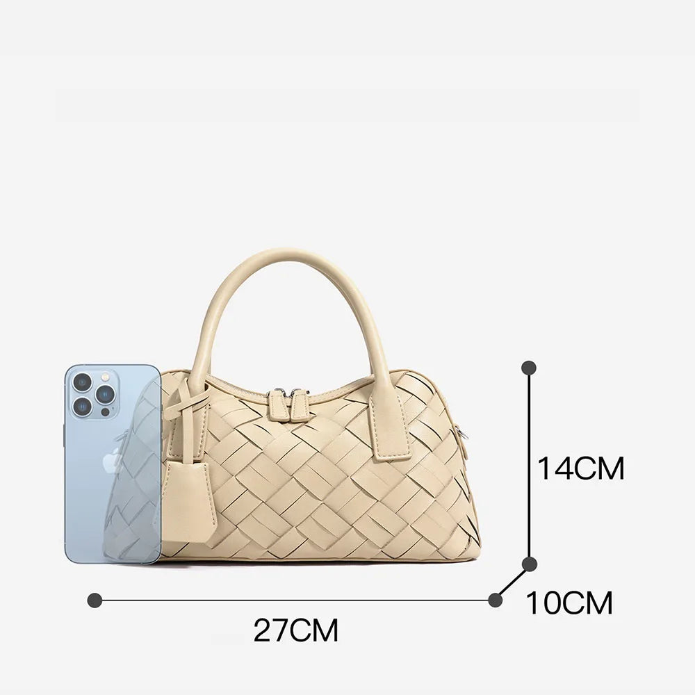 Elegant Genuine Cowhide Leather Woven Bag Women's Lady Style Handwoven Crossbody Shoulder Clutch Pillow Handbag Purse