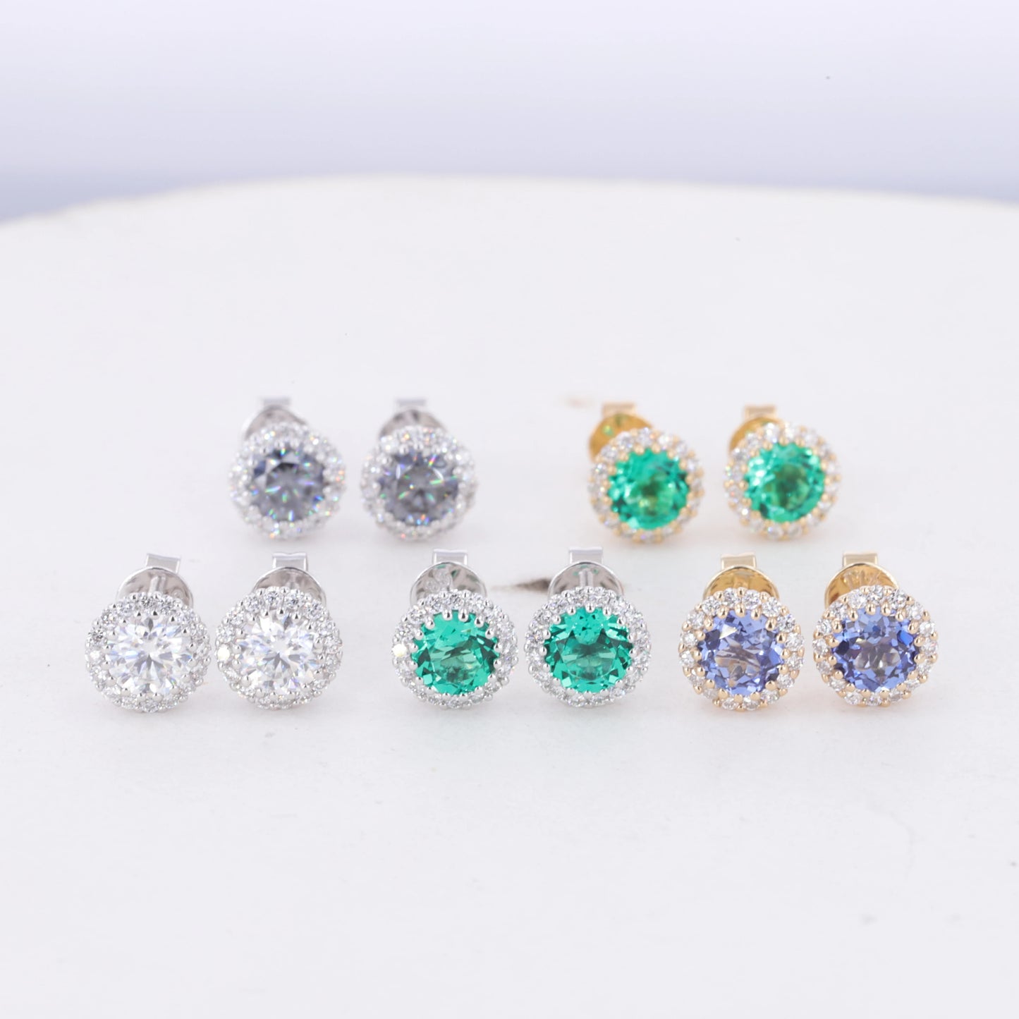 MomentWill 10K Gold Fine Earbob 5mm Round Cut Diamond Screw Back Earrings Moissanite Sapphire Emerald halo Stud Earrings