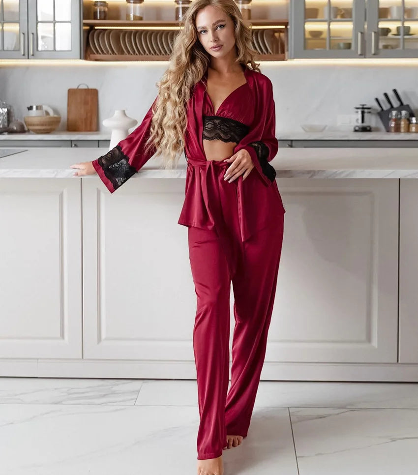 2026 Sexy Pajama Set Women Satin Sleepwear Sex Hot Ice Silk Nightgown