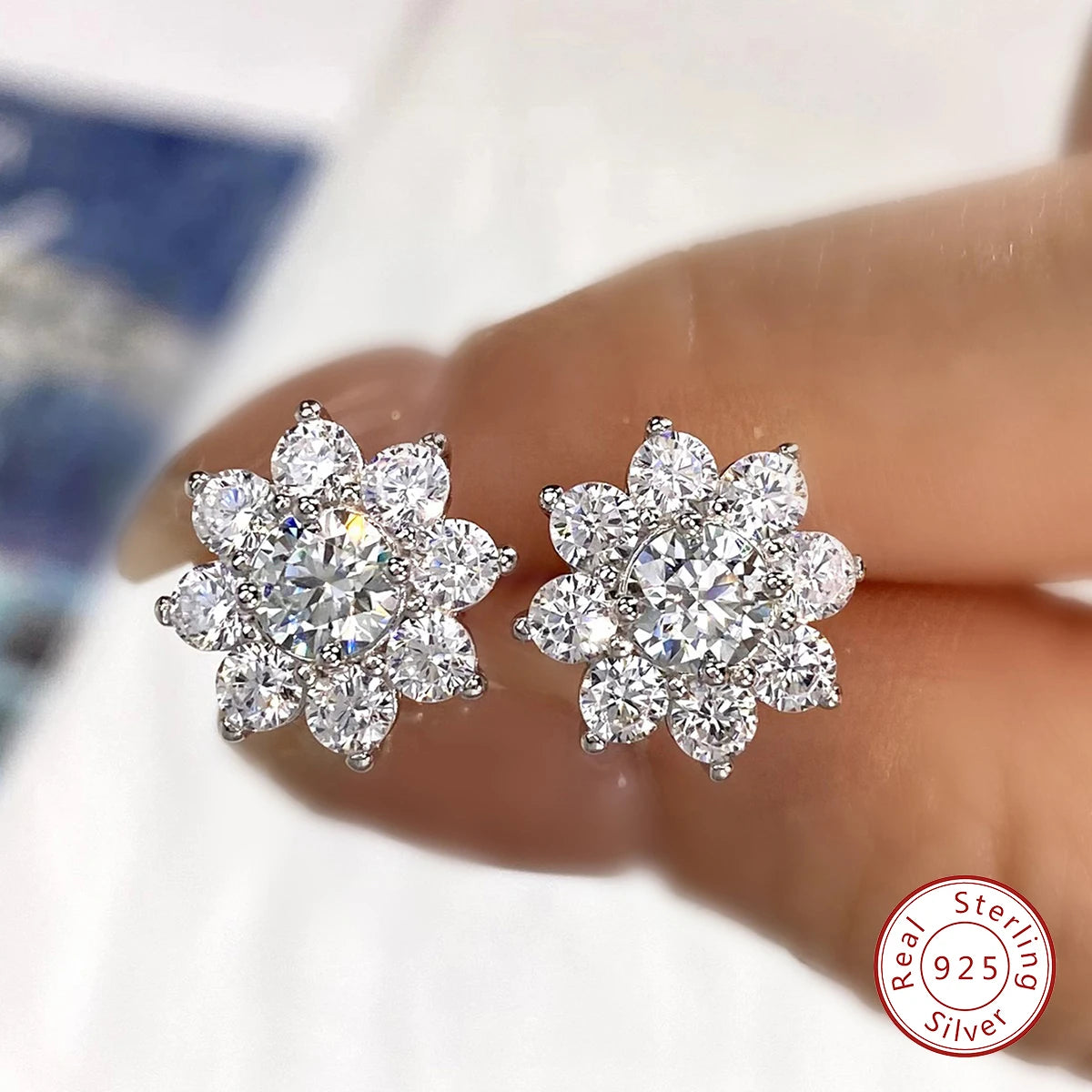 GRA 0.5CT Moissanite Diamond Flower Stud Earring for Women 925 Sterling Silver Solitaire Eternity Wedding Party Jewelry Set