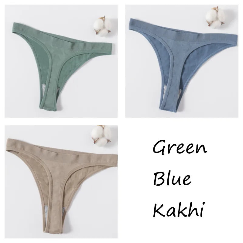 3Pcs/Set Seamless G-string Women Panties Sexy Thongs High Waist Underwear Female Underpants Sports Solid Bottom Sexy Lingerie