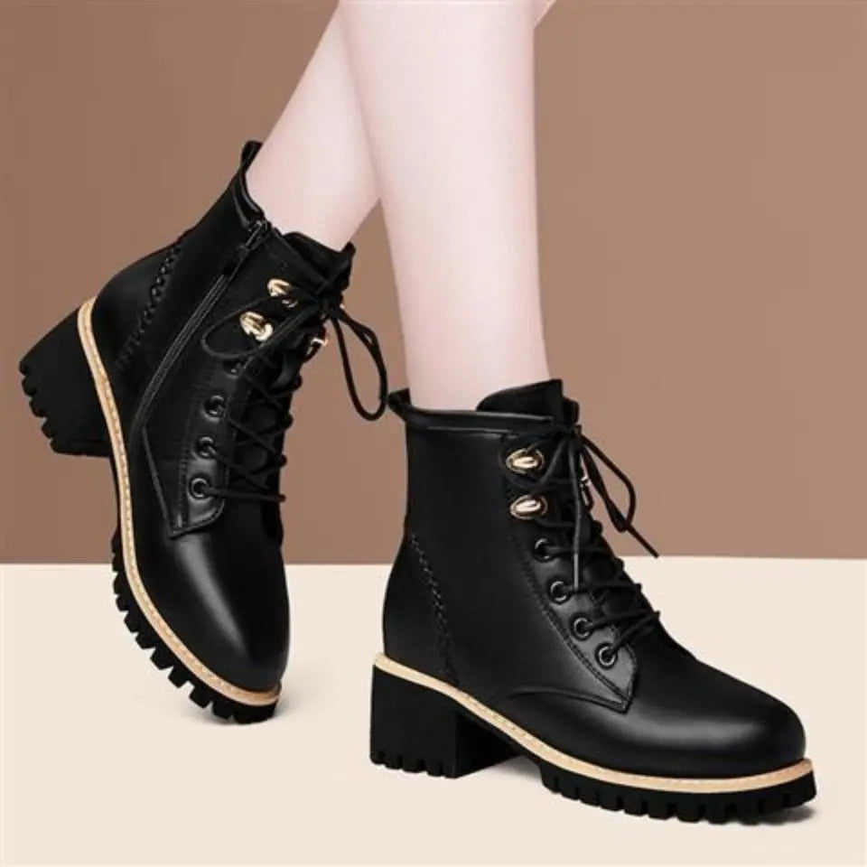 Women Ankle Boots 2025 New Design Round Toe Fashion Martin Boots Trend Thick Heels Boots Women Shoes