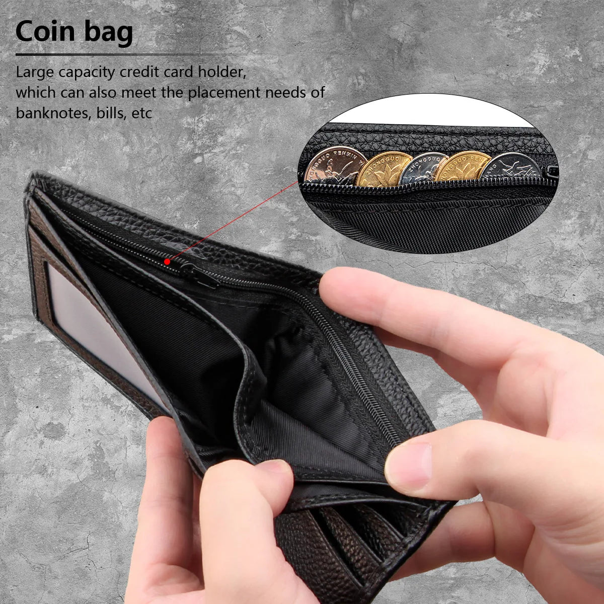 High-End Men's Leather Wallet with Multiple Card Slots Large Capacity Zipper Pocket Elegant Credit Card Holder Gift