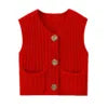 Women Solid Color Button Knit Vest V-neck Waistcoat Knitwear Sweater V-Neck Sleeveless Tops Spring Autumn Fashion Casual Sweater