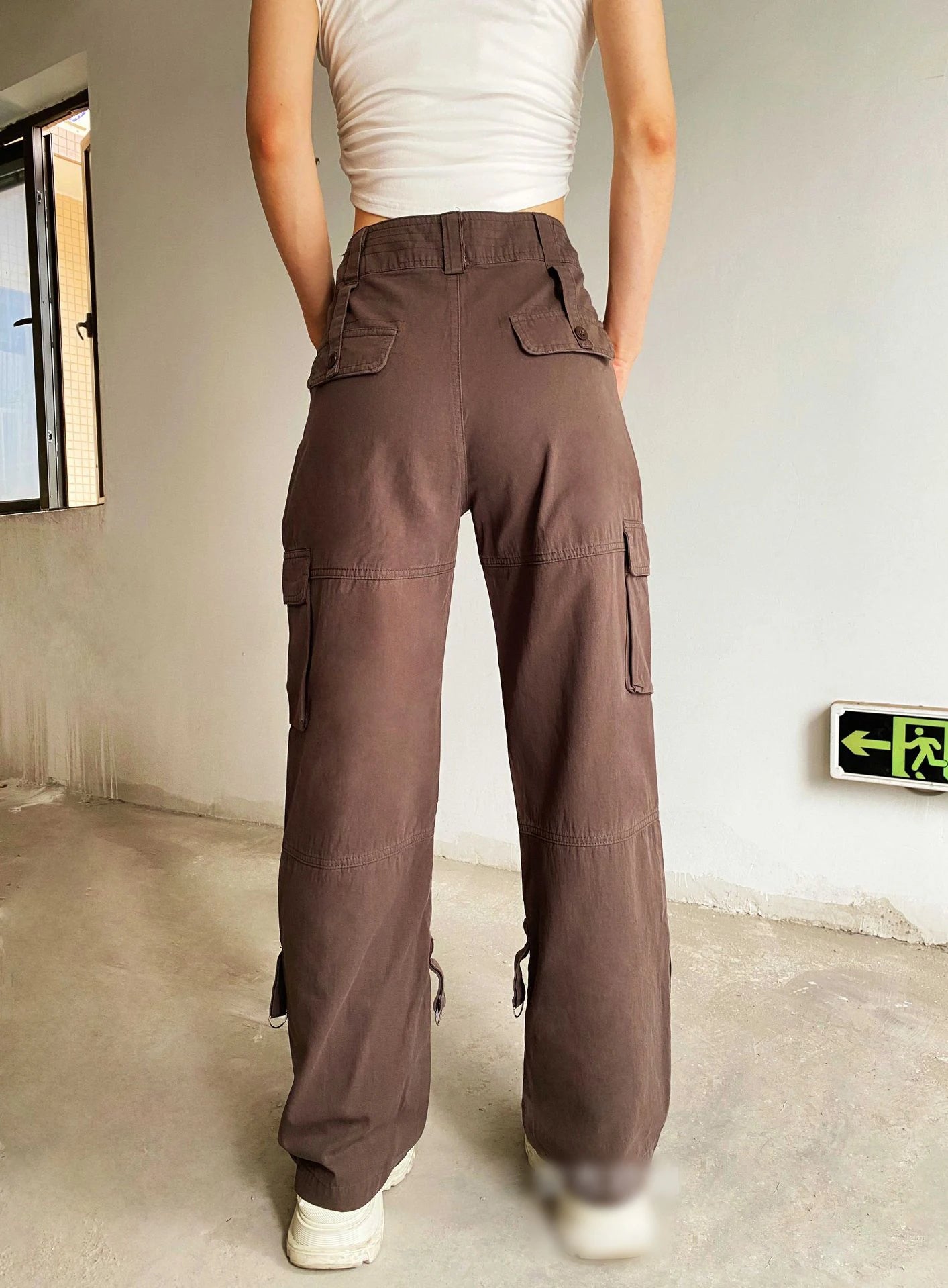 Girls Cargo Long Pants Cotton Pockets Europe Straight Wide Leg Pants Fashion Multi-pocket Retro Trousers Casual Cargo Pants