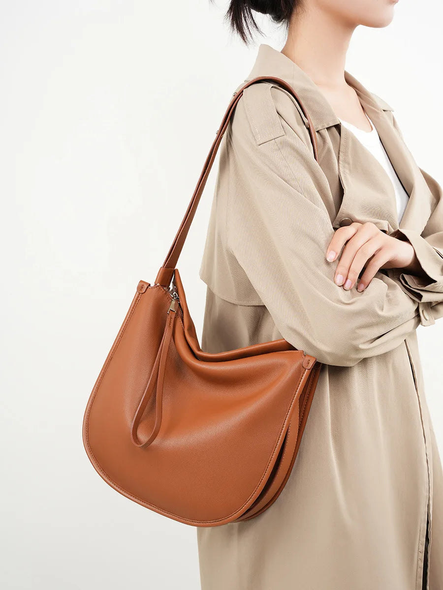 2025 Ladies Handbag Women Large Color Contrast Women Real Leather Crossbody Purse Half Moon Bag
