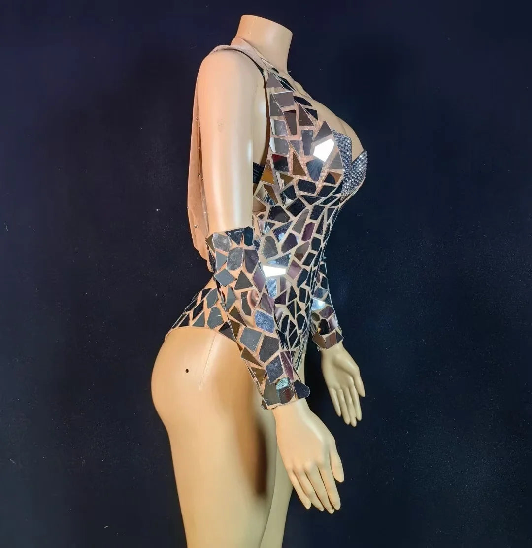 New Arrivals Sequin Club Bodysuits Silver Crystal Bra Inside Costume Hot Sexy Bodysuit for Women