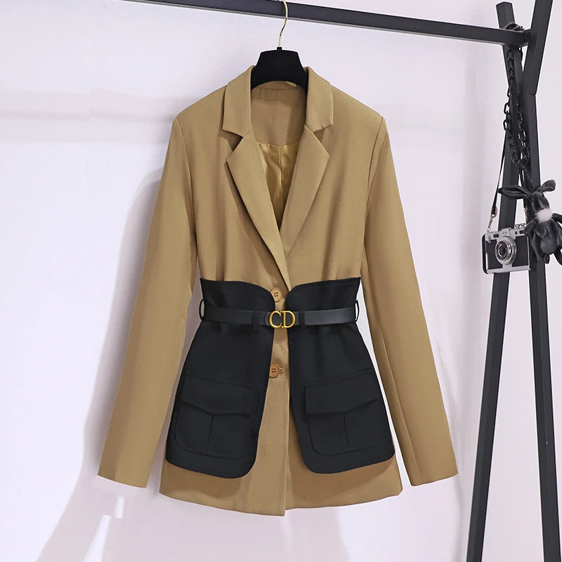 Leisure Suit Jacket for Women's Autumn High-end Mid Length Korean Version Slim Fitting Suit