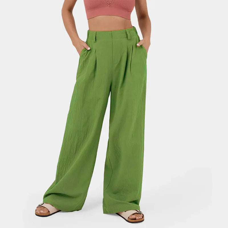 2025 Girls Pants High Waist Long Wide Leg Pants Women Casual Loose Straight Plain Color Cotton Pants for Women