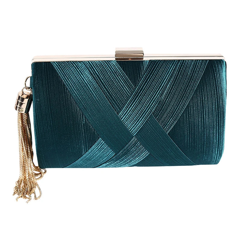 New Women Lady Evening Party Tassels Handbag Retro Bride Simple Small Cloth Elegant Dress Cocktail Bag Handbag