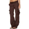 Girls Cargo Long Pants Cotton Pockets Europe Straight Wide Leg Pants Fashion Multi-pocket Retro Trousers Casual Cargo Pants