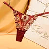 Lady Panties Elegant Floral Embroidery Lace Thong Set for Women Low Waist Hollow Out Underwear with Elastic for Wedding