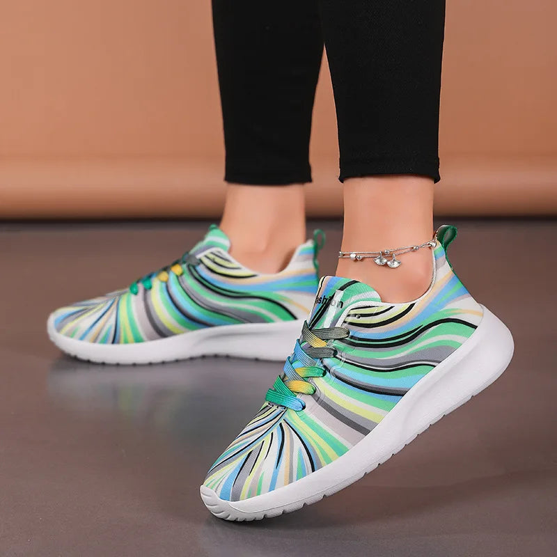 New Large Size Lace-up Colorful Canvas Flat Shoes for Women