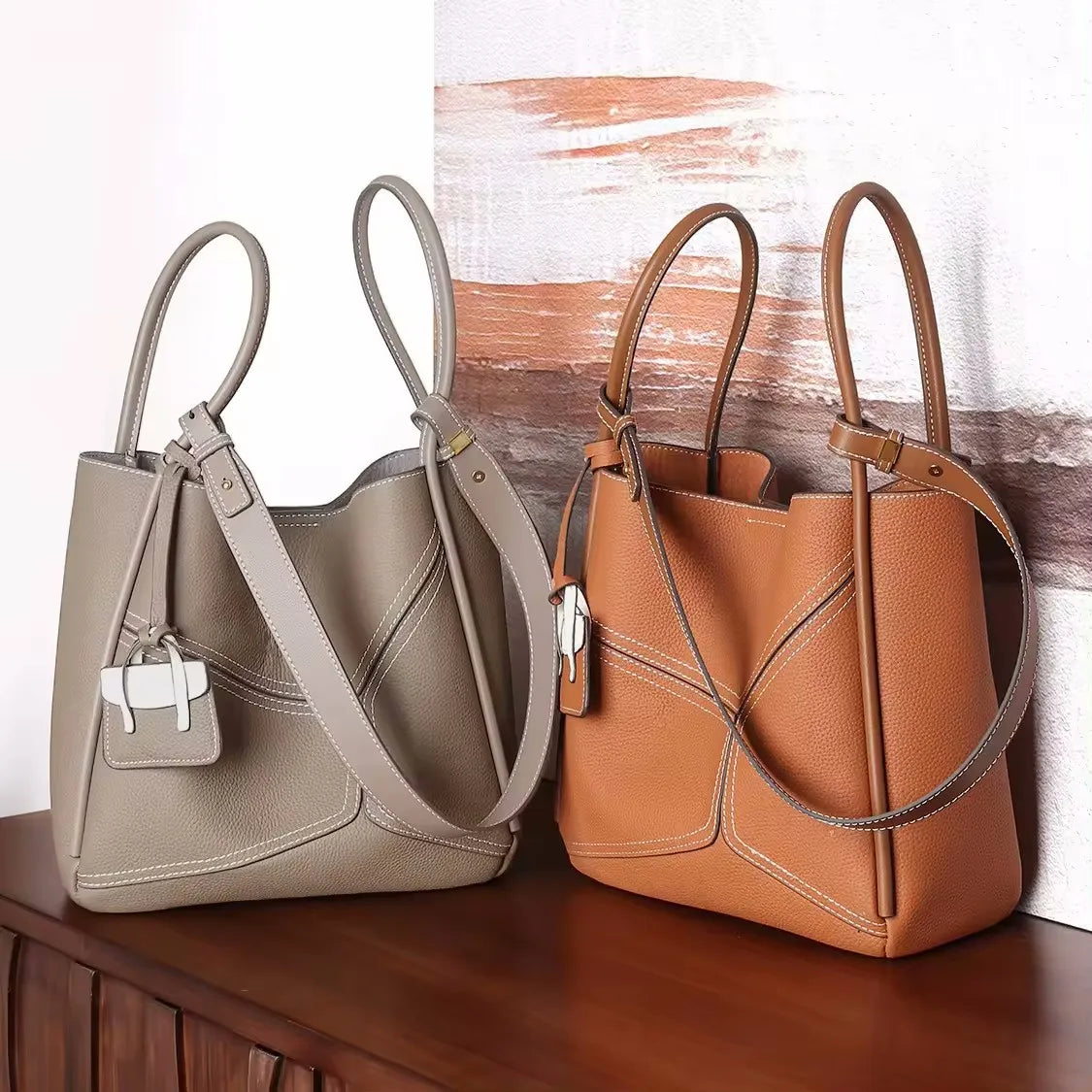 Fashion Branded Women Handbags Women's Genuine Leather Hand Shoulder Bucket Tote Bags for Ladies Girls Luxury