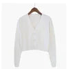 Korea Design Fashion Women's Sweet Style Sweater High Waist Long-sleeve V-neck Knitting Buttons Cardigan