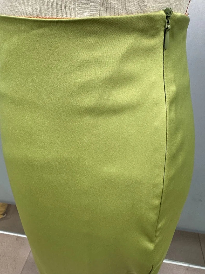 2025 Spring and Summer Hot New Style Silk Satin Skirt High Quality Slim Fit Simple A- Line Women Long Skirt