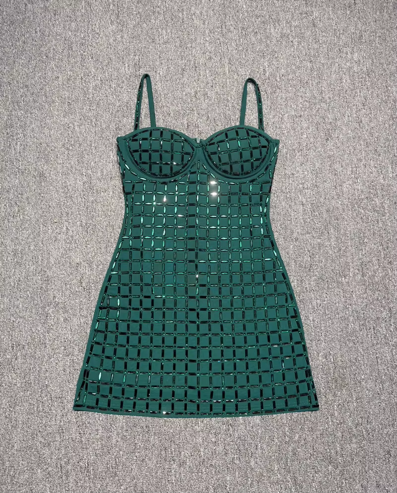 Luxury Rhinestone Grid Strapless Bodycon Mini Bandage Dress Party Club Evening Gala Dinner Black Birthday Dresses
