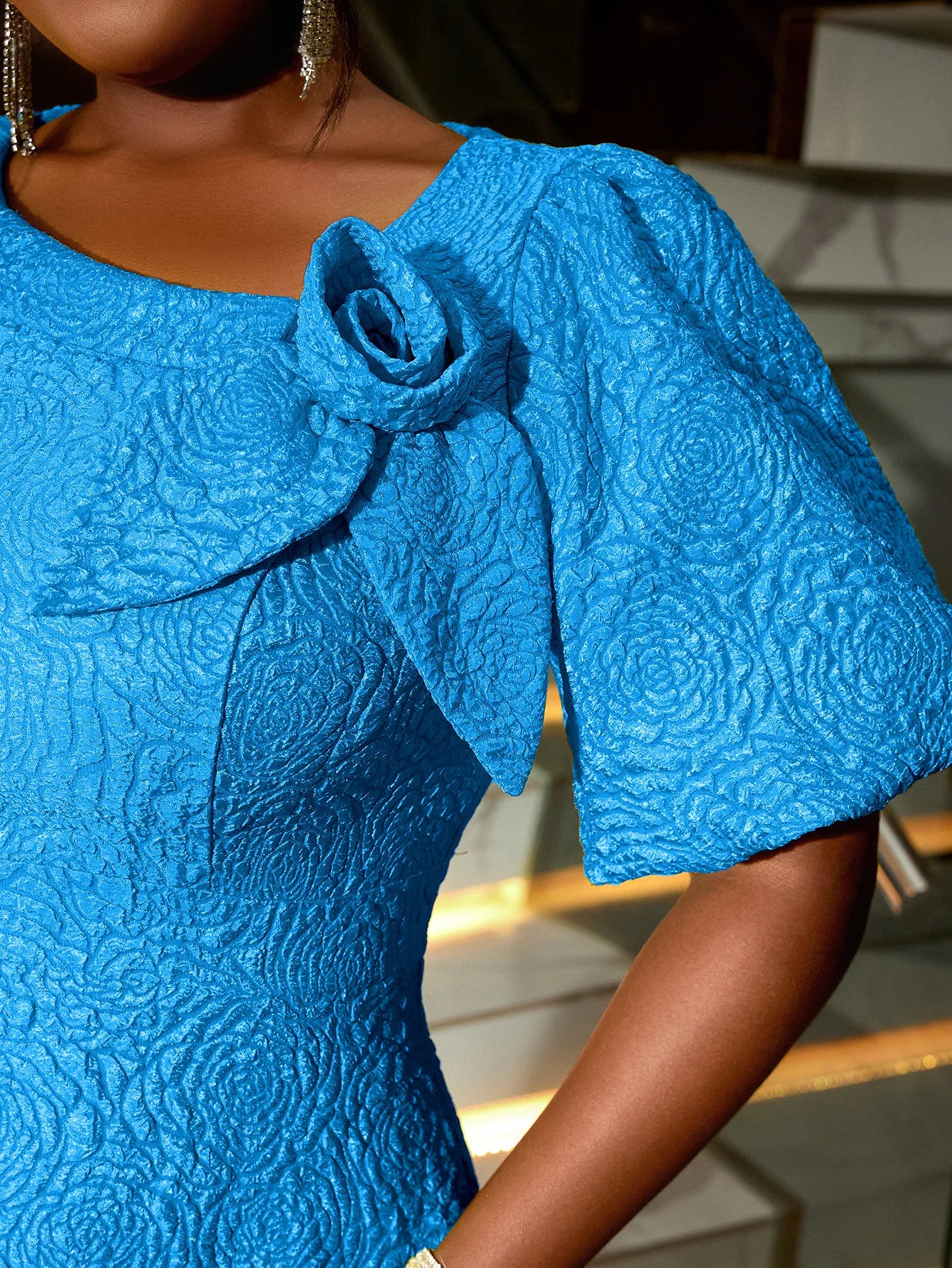 Plus Size African Jacquard Party Dress for Women - Elegant A-Line Evening Gown for Curvy Fashion