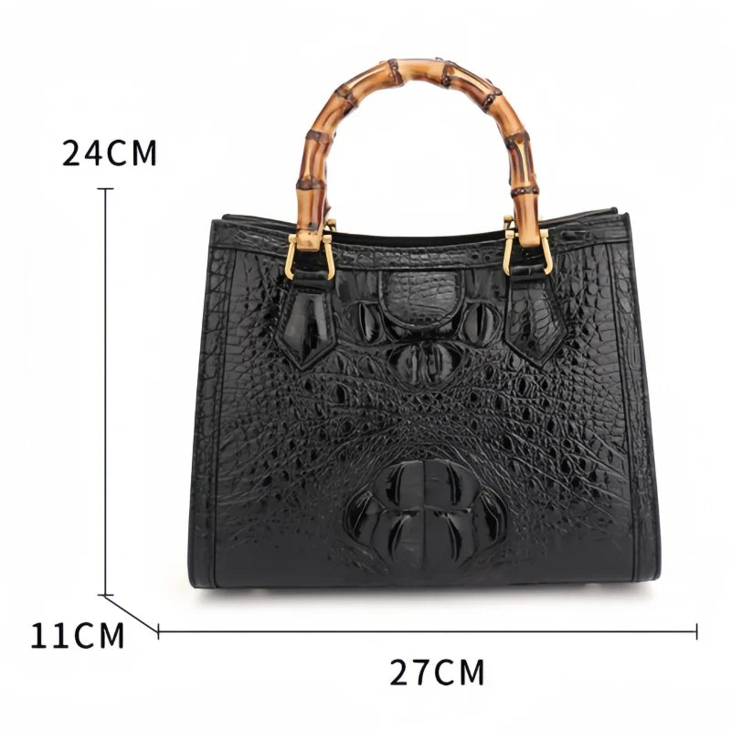 Luxury Real Genuine Women Crocodile Skin Leather Bamboo Handle Crossbody Shoulder Handbags for Women Luxury Bags