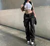 2025 Girls Fashion Loose Cotton Straight Pants Street Hip-hop Outwear Front Pocket Long Overalls Trousers Women's Clothing