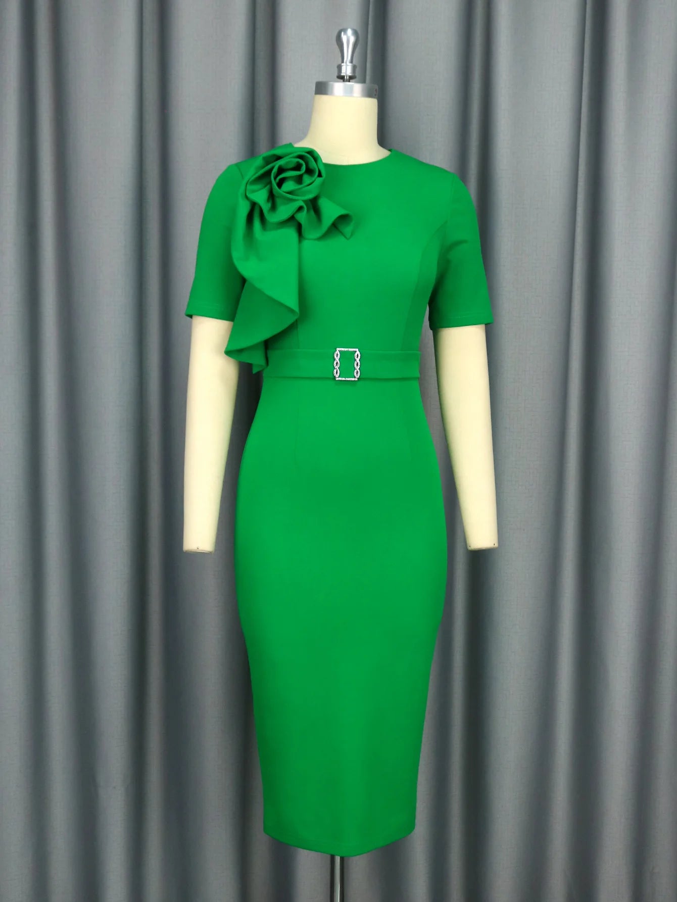 2025 New Women's 3D Floral Applique Dress - Plus Size Evening Gown High Waist Cocktail Party Dress with Elegant A-Line Skirt