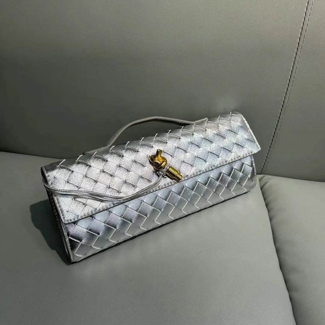 2025 New Elegant Woven Evening Bag Cowhide Advanced Horizontal Handbag Shoulder Messenger Tote Handbag for Women