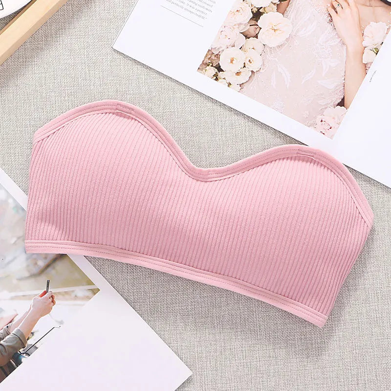 Strapless Tube Top Women Cropped Top Invisible Non-wire Bra Seamless Underwear Sexy Lingerie Cotton Bandeau Bra Removable Pads