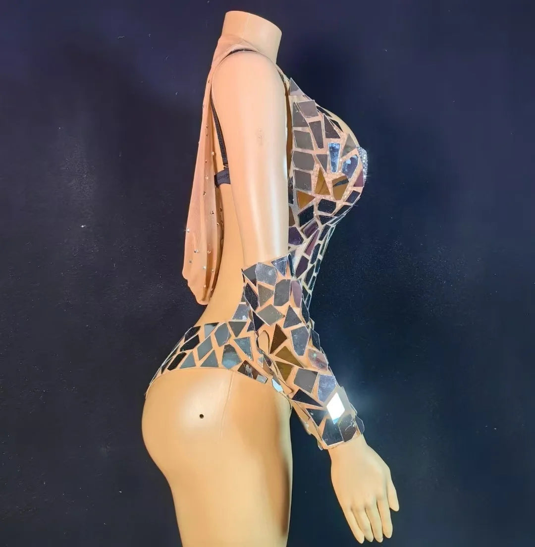 New Arrivals Sequin Club Bodysuits Silver Crystal Bra Inside Costume Hot Sexy Bodysuit for Women